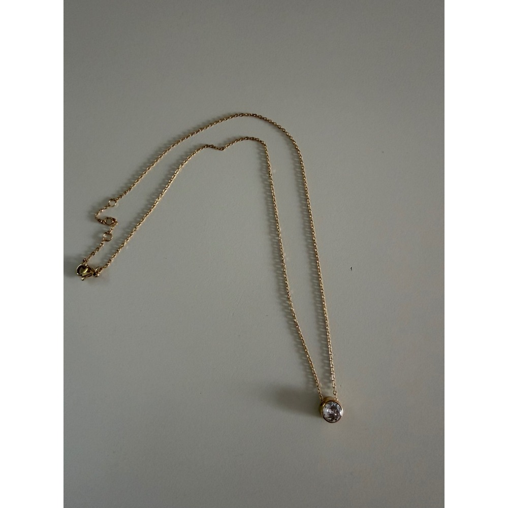 Ramla Minimalist Necklace OS Gold Platrr Clear Bezel Set Solitaire Pendant - Picture 5 of 5